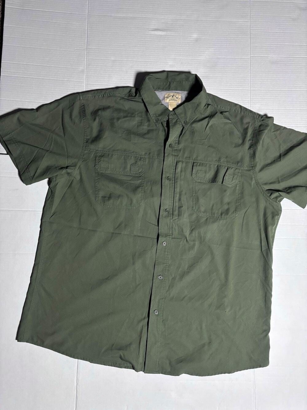 Blue Mountain Men's XL Green Solid Button-Down Short Sleeve Shirt w/ Pockets
